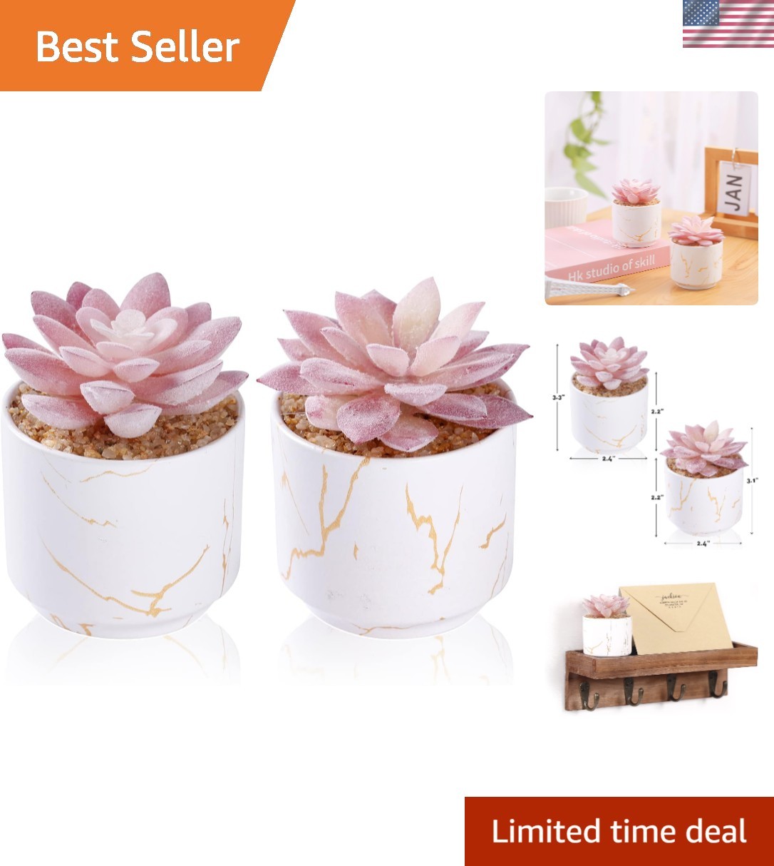 Adorable Small Fake Succulents in Elegant Ceramic Vases – Ideal Gift for Women