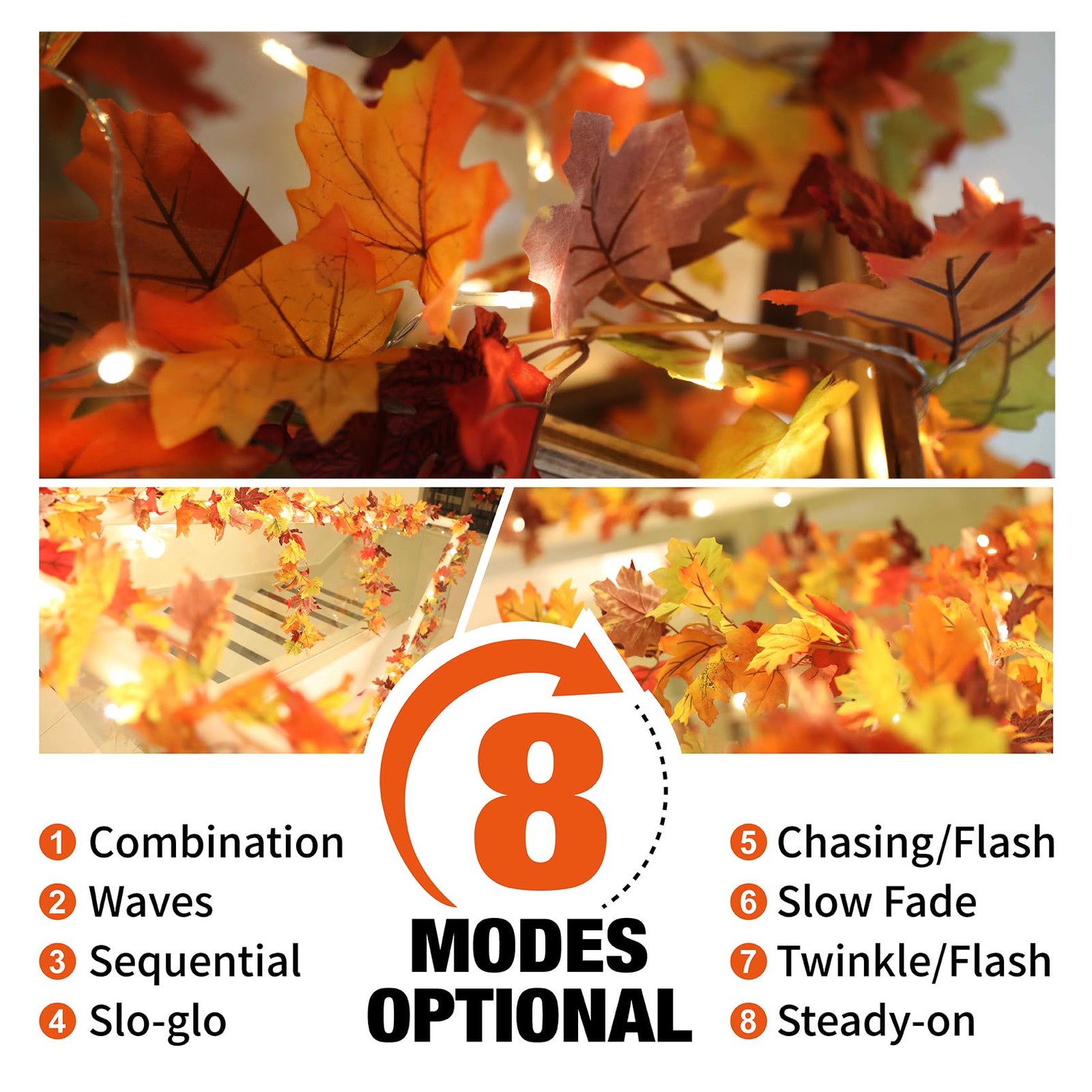 KASZOO 2 Pack Fall Maple Garland with 40 LED String Light- 5.8ft/Piece Artifi…