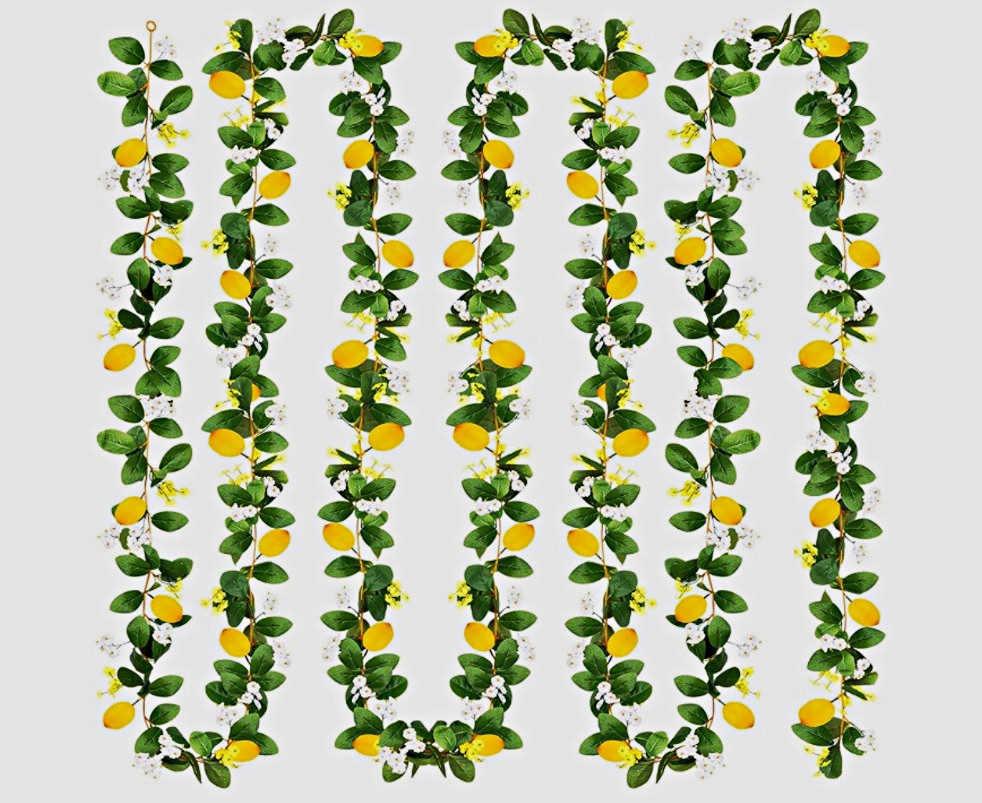 4 Pcs Artificial Lemon Flower Garland Vine, 28 Ft Fake Yellow Lemon Vines Silk F