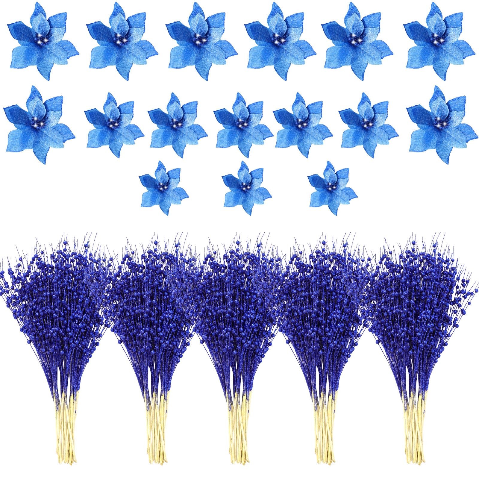 32 Pcs Christmas Tree Poinsettia Flowers and Berry Stems, 16 Pcs 3 Sizes Arti…