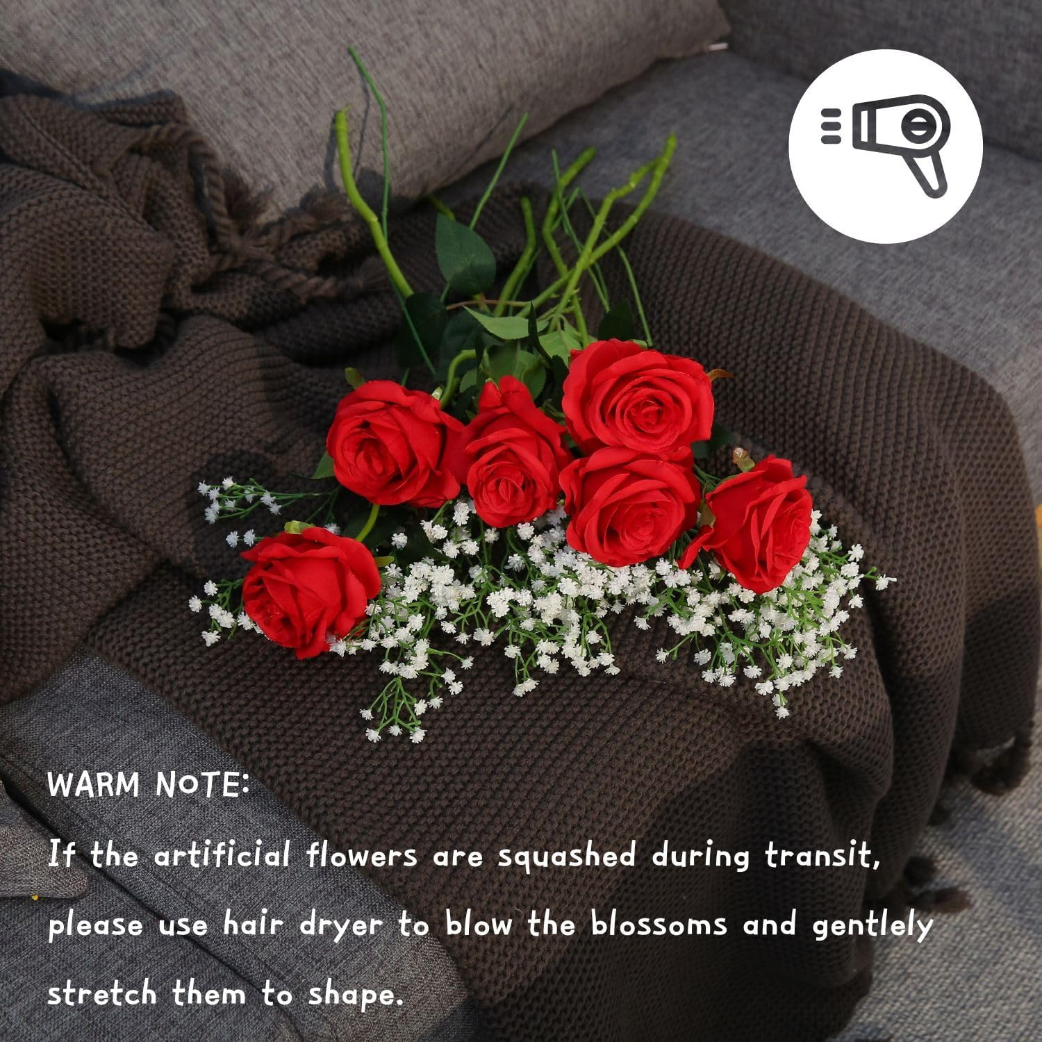10Pcs Artificial Roses Flowers, Realistic Blossom Roses, Real Touch Silk Rose, S