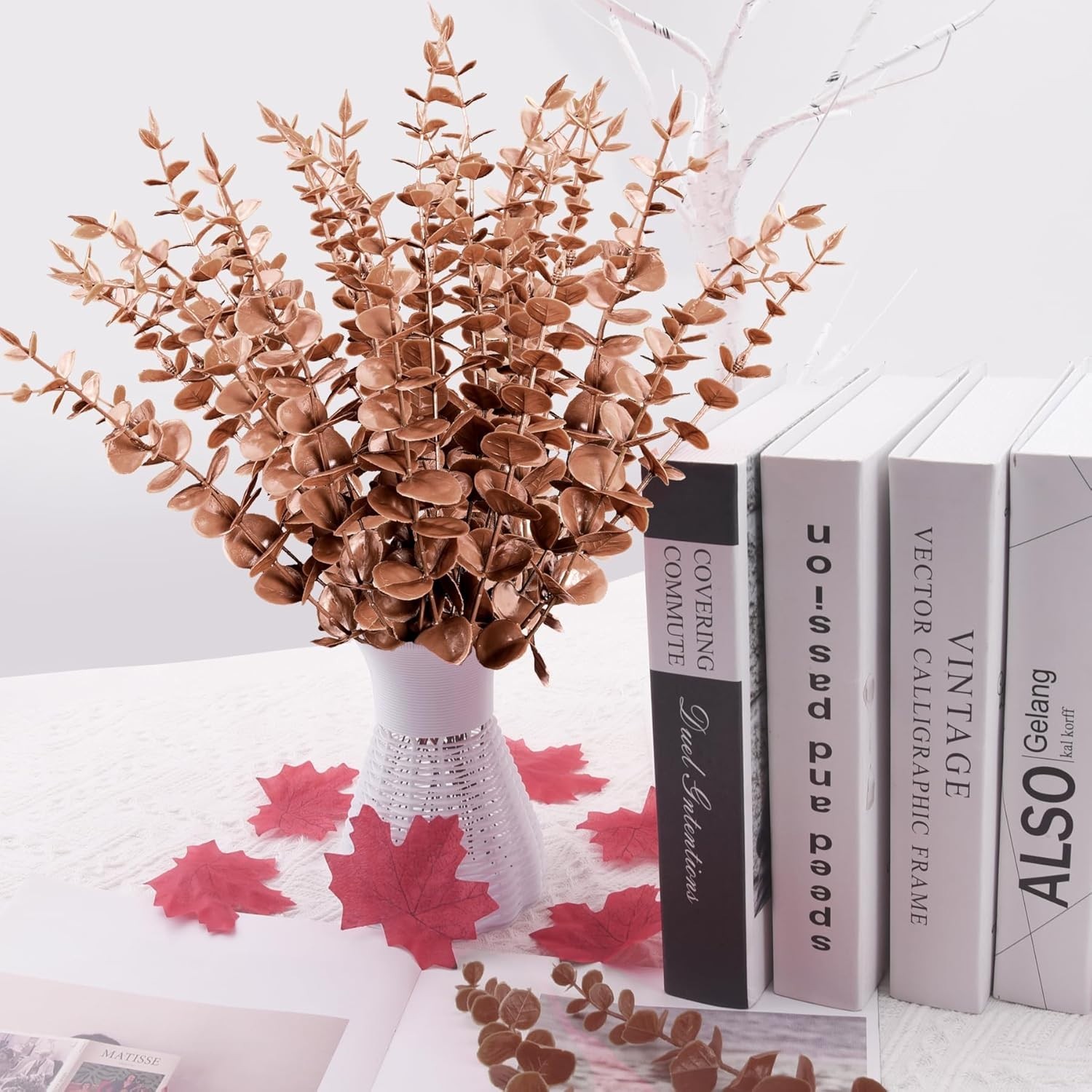Versatile 36 Pcs Faux Eucalyptus Stems – Dark Brown for Parties & Home Styling