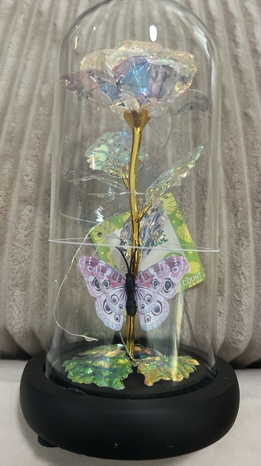 Forever Rose With Butterfly Light Up in Glass Dome Artificial Flower Gift