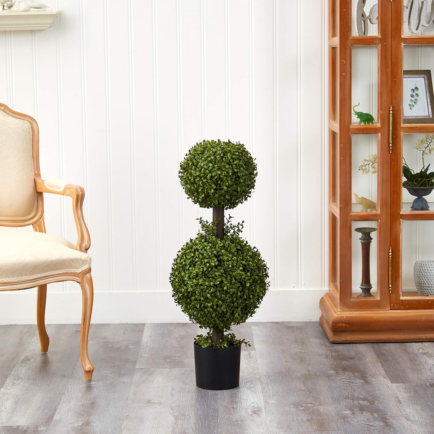 35IN Artificial Double Boxwood Topiary Ball Tree, Fake Topiary Plant for Indoor