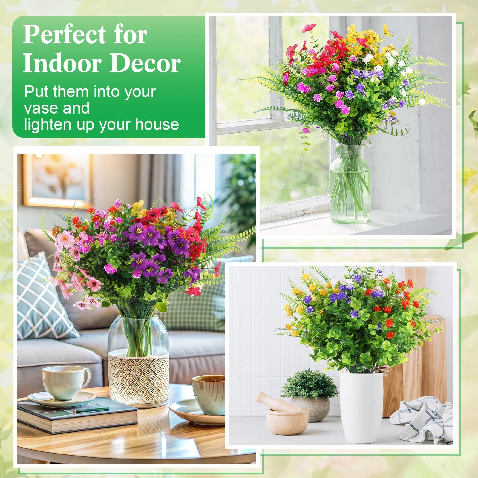 60 Bundles Outdoor Artificial Flowers Bulk: Artificial Plants 15 Styles UV Re…