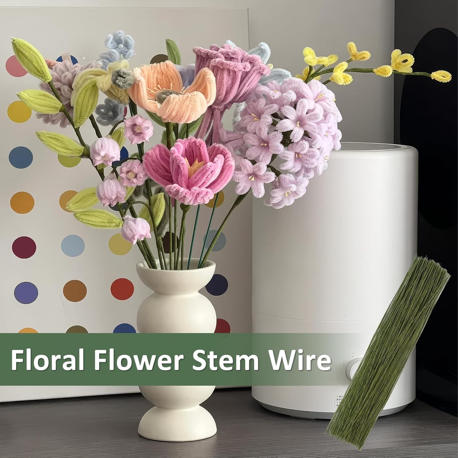300 PCS Floral Wire Stems, COIDEA 26 Gauge 14 Inch Artificial Flower Stems, Gree