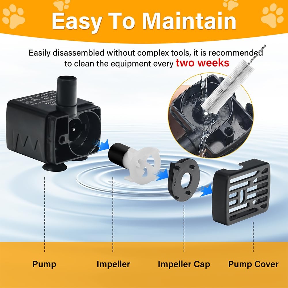 Novique Ultra-Quiet Replacement Pump for Cat Water Fountains Black(USB Cable）