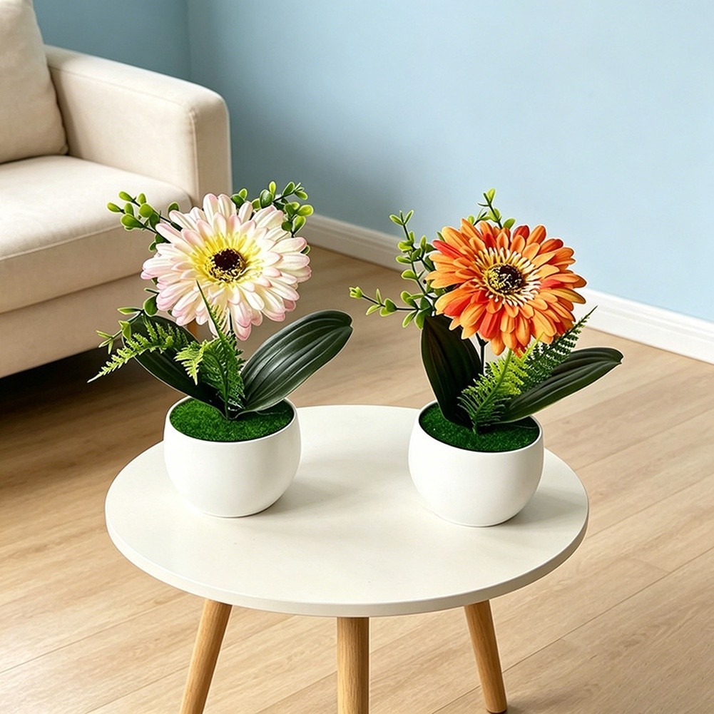 White Pot Faux Gerbera Daisy 19 cm Lifelike Plastic Flower Indoor Decor