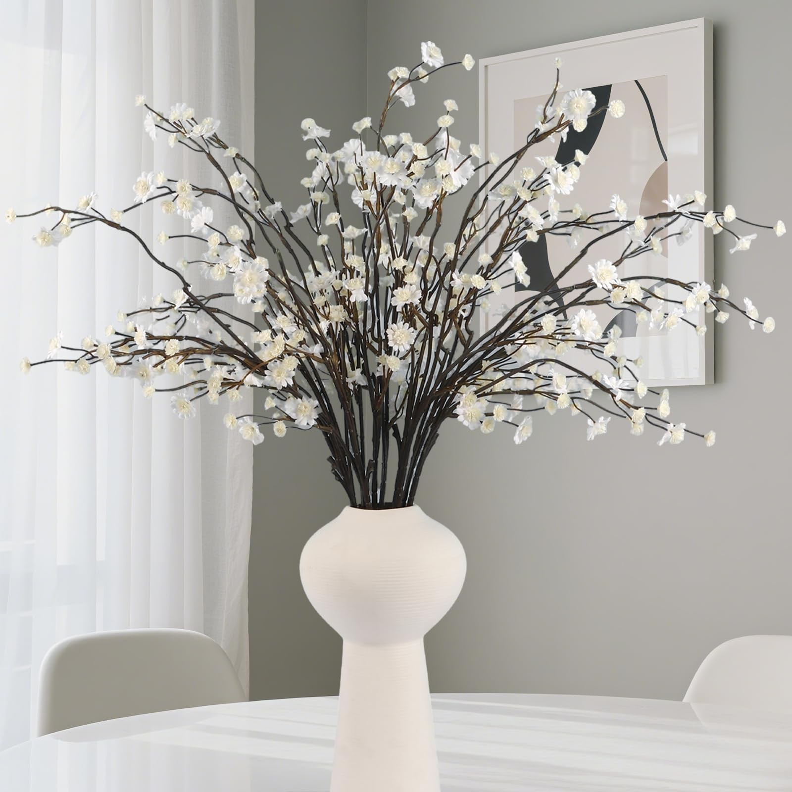 Artificial Baby Breath Flowers, 10 Long Stem White Faux Branches for Tall Vas…