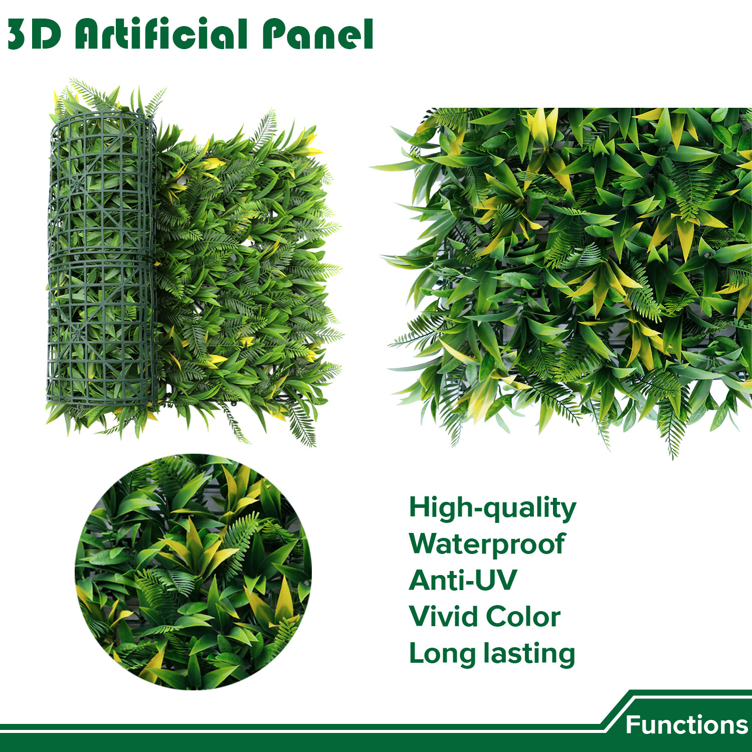 20″ Artificial Grass Mats 3D Mixed Plant Wall Hedge Decor For Home Festival #3