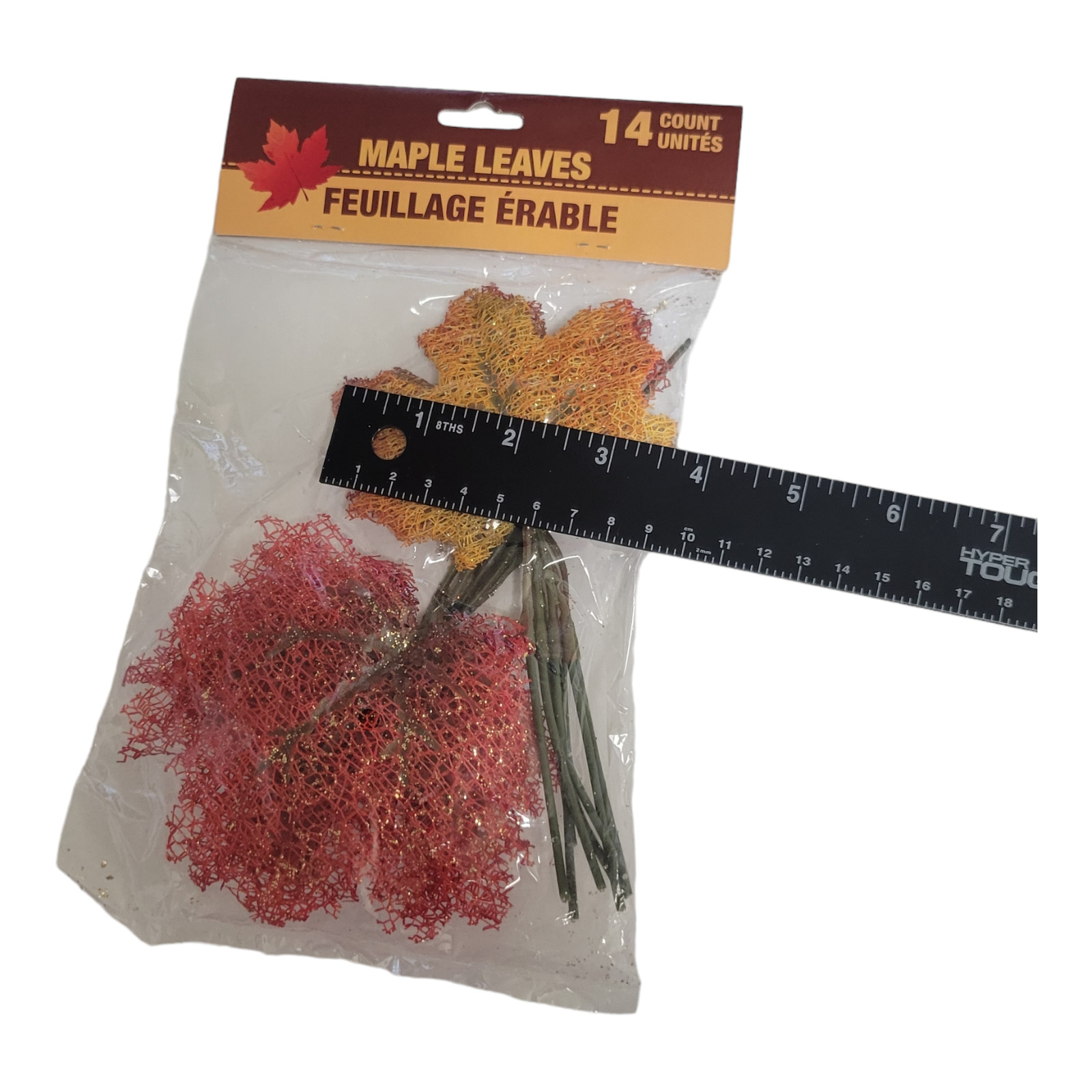Lot of 2 Autumn Mesh Maple Leaves Wire Stems Glitter Golds Yellows 14 Each Bag