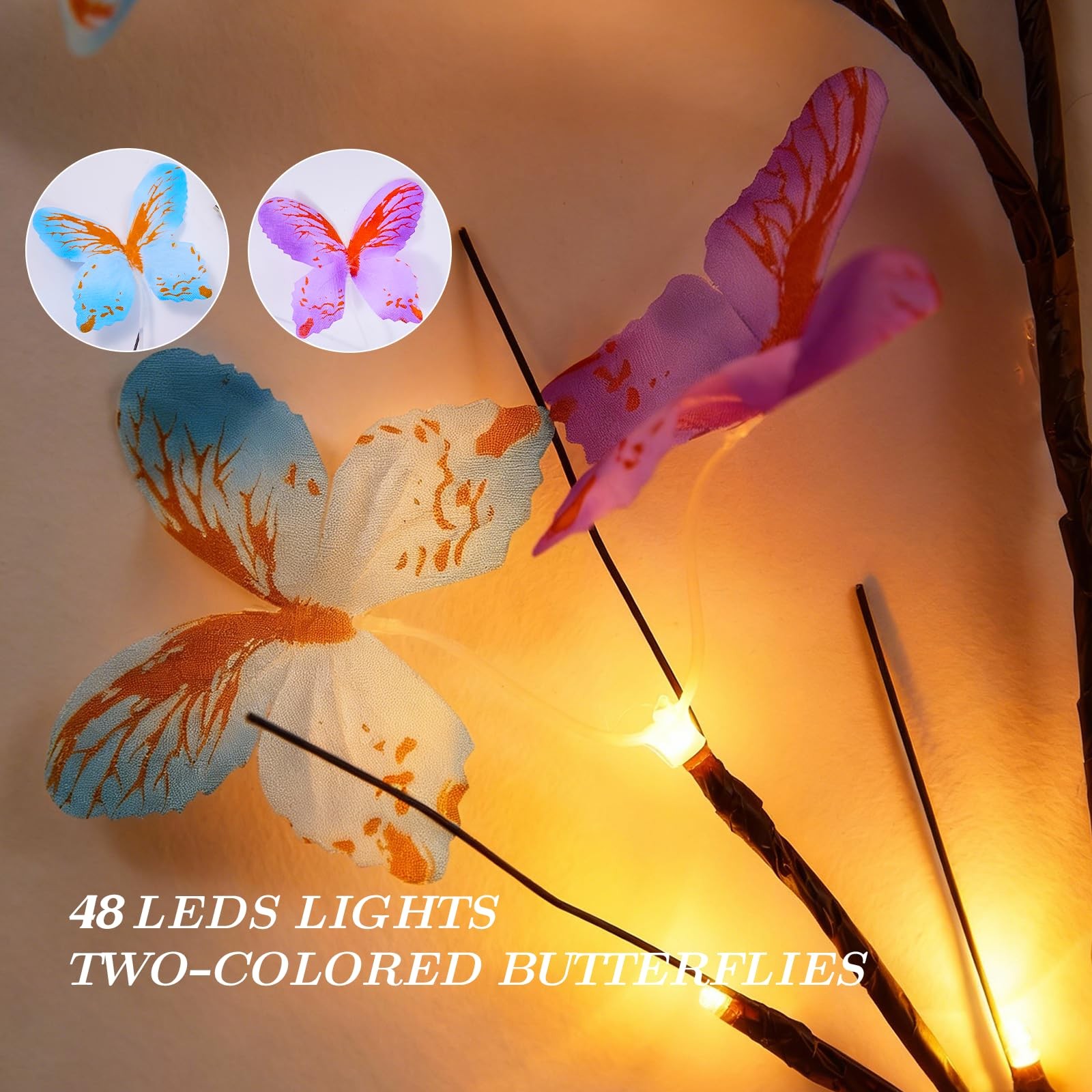 Willow Vine Wall Light 5.9ft Warm White LED with Butterfly