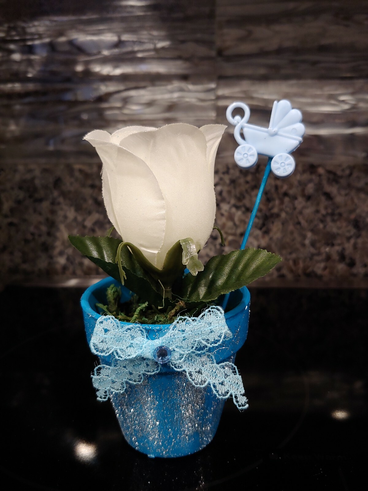 Pot With Rose For Baby Shower
