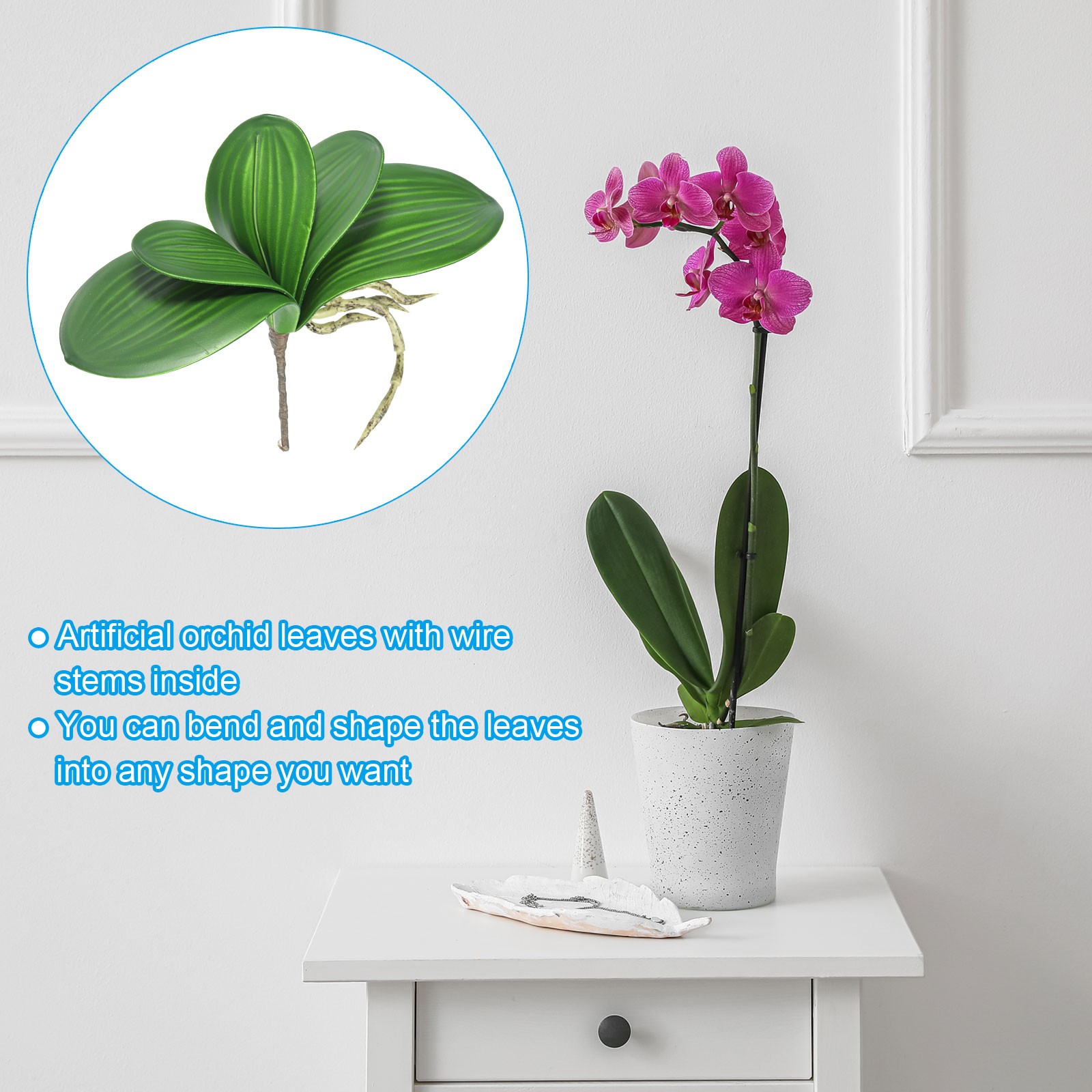 2 Pcs 4.4 Inch Faux Orchid Leaves 5 Petals Artificial Leaf with Stems
