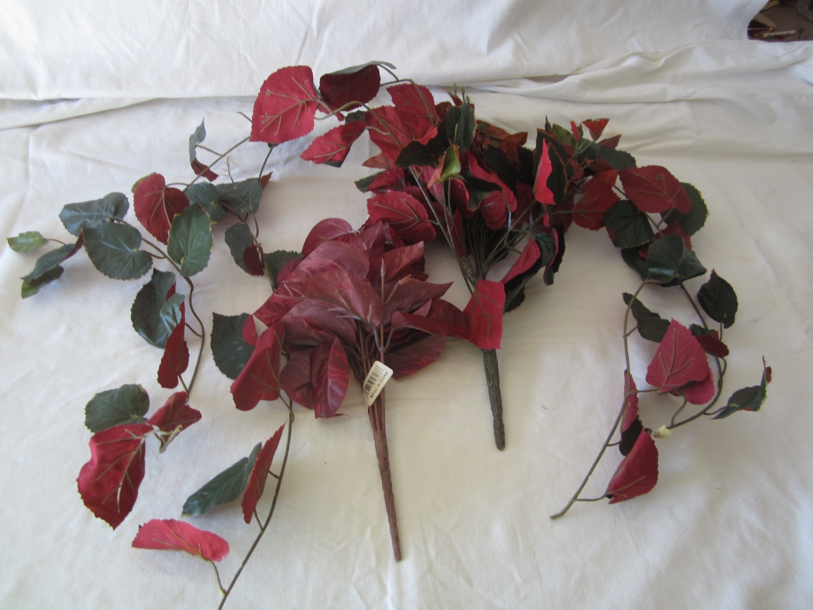Lot of RED & GREEN Artificial Floral BUSH LEAVES Tree Branches Greenery Decor