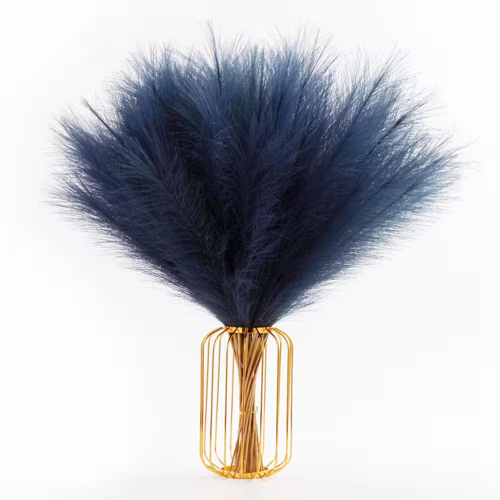 2.52 In. Navy Blue Artificial Plant Extra Full Faux Pampas Grass 30 Pack Fluffy