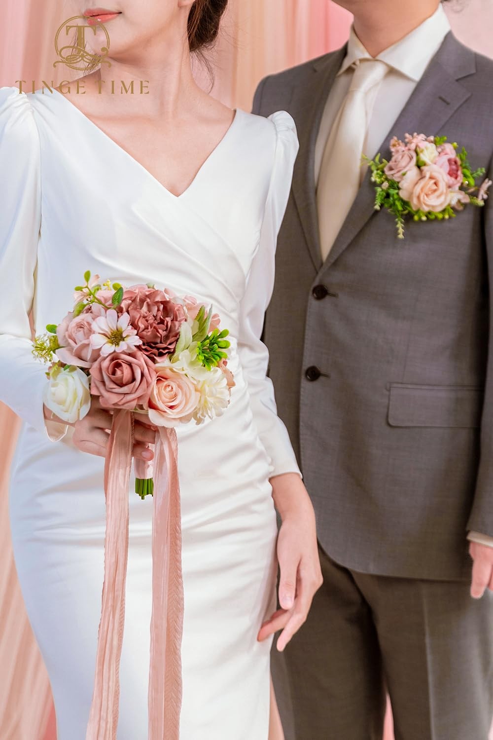 9 inch Bridal Bouquets for Bride, Artificial Silk Flowers Tossing Bouquet, Br…