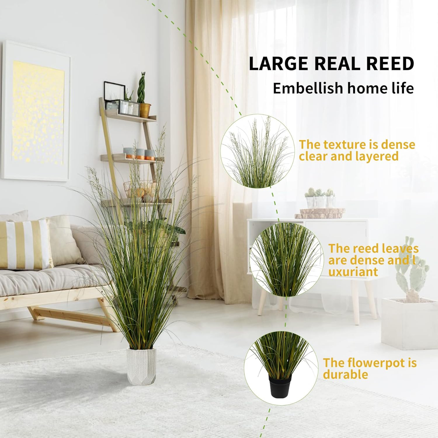 5Ft Tall Artificial Grass Plant – 2 Pack Faux Indoor Decor in Pot