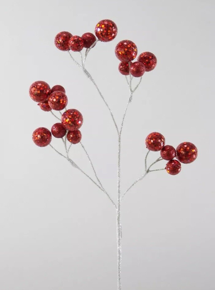 Katherine’s Collection Red Glitter Ball Floral Stems 12 NEW 10-853907