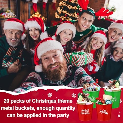 20 Pcs Christmas Metal Buckets Christmas Galvanized Flower Planters Pots Red