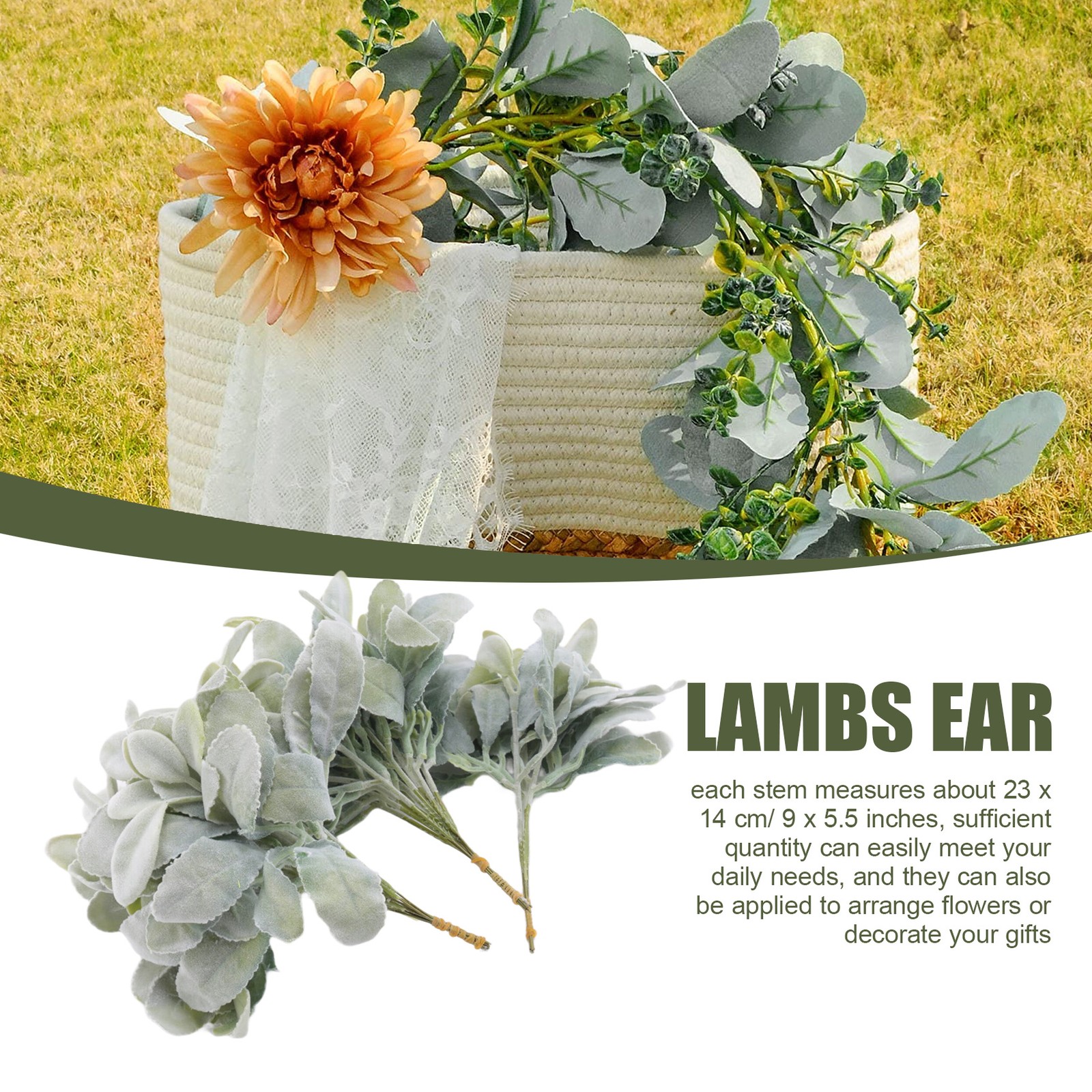 24 Pcs Artificial Flocked Lambs Ear Greenery Stems Faux Lambs Ear Stems2120