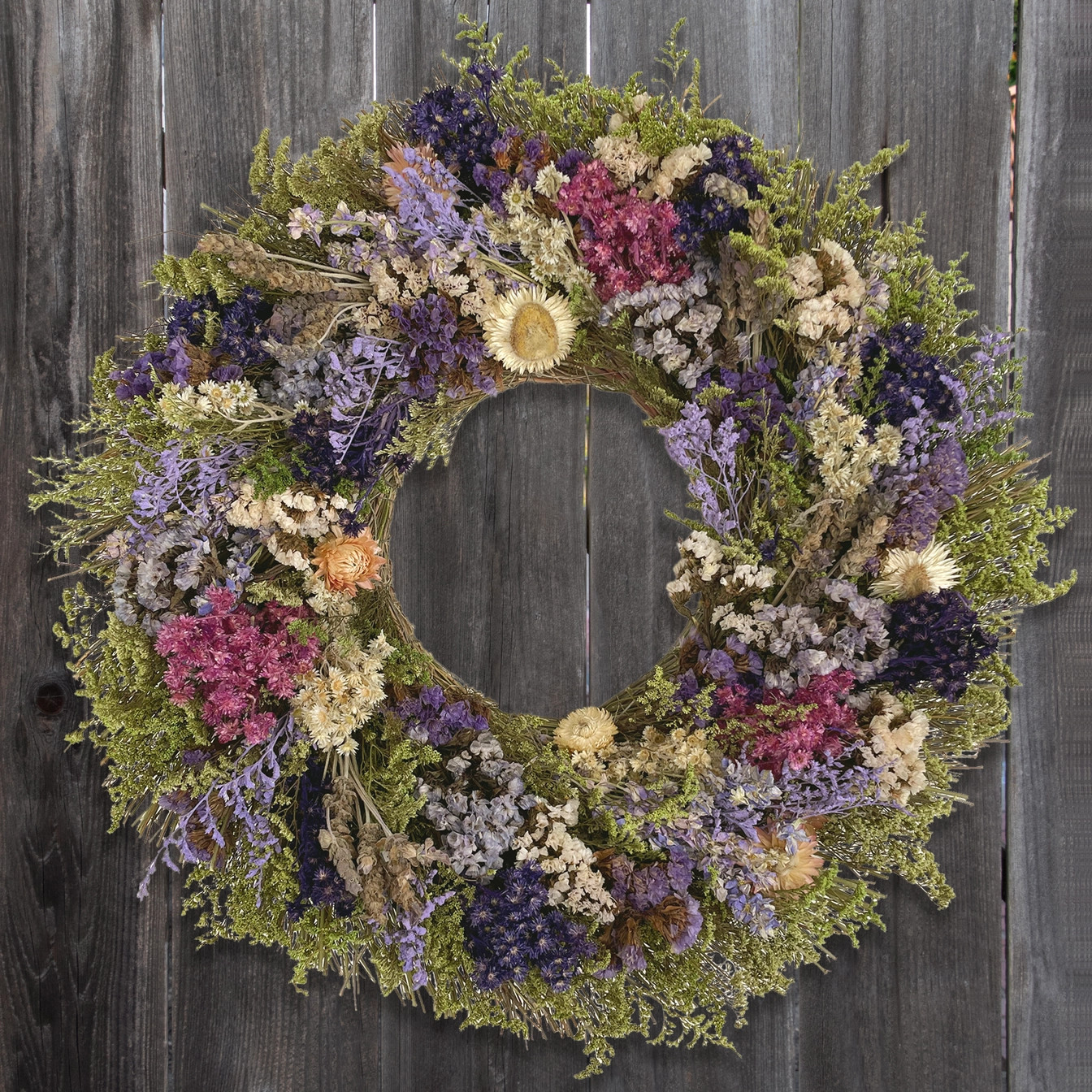 18″ Dried Floral Wreath Neutral Spring Summer Front Door Farmhouse Decor