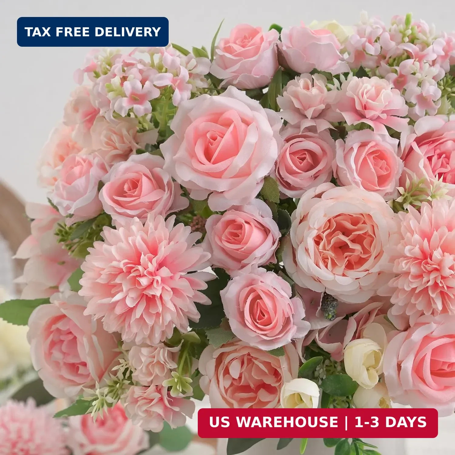 8 Pcs Mixed Artificial Peony Flowers Set-4 Bouquets & 4 Stems, Pink Fake Peony R