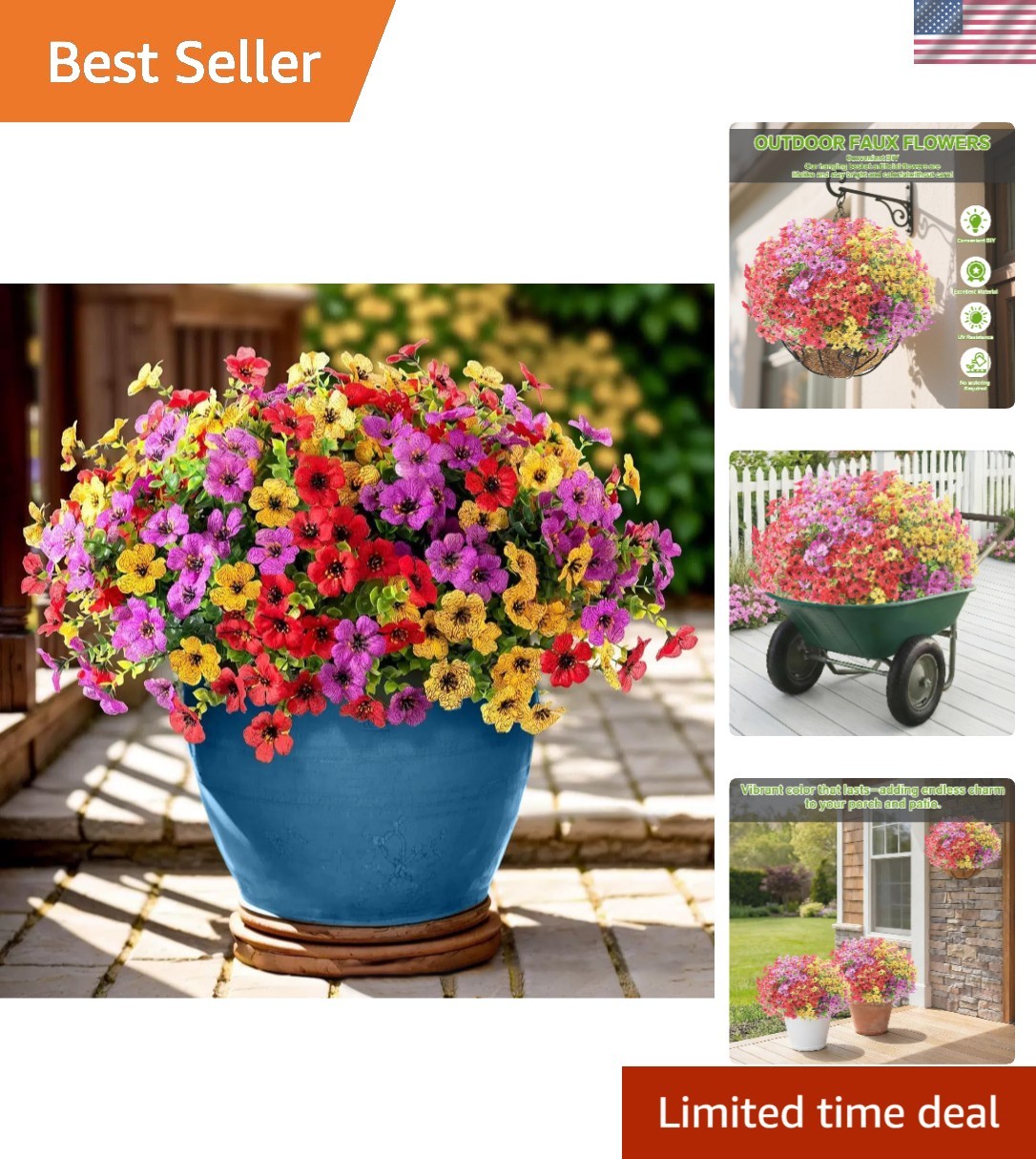 Vibrant UV Resistant Silk Flowers Bundle – Perfect for Indoor and Outdoor Decor