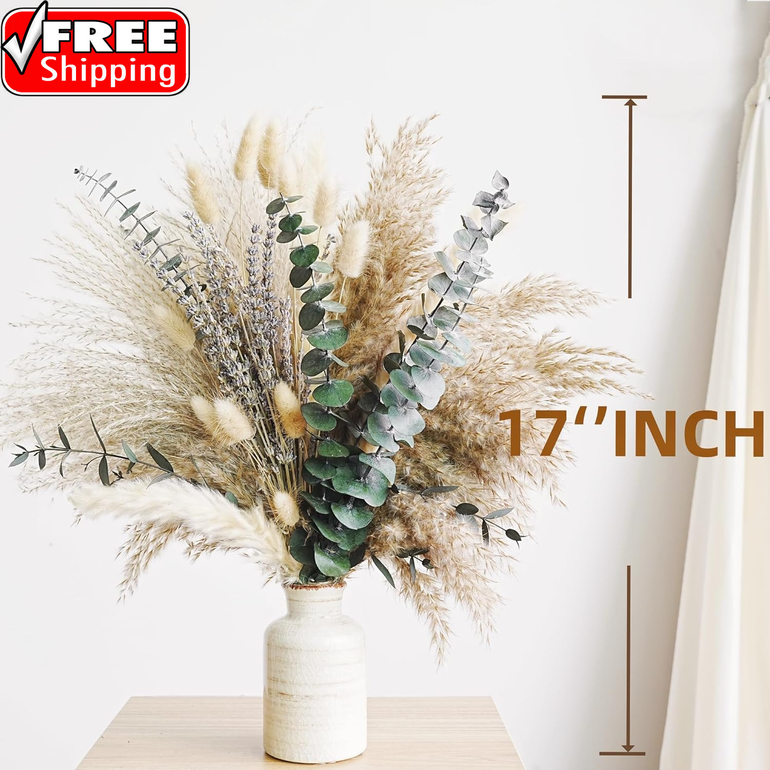 Green Pampas Grass Boho Bouquet – Exquisite Lavender and Eucalyptus Dried Flower