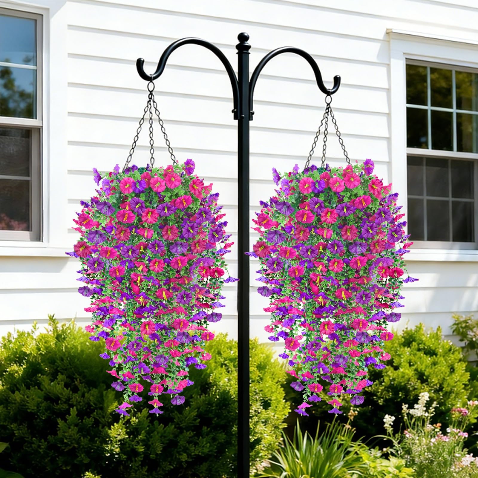 4PCS Artificial Hanging Flowers for Outdoors, Fake Hanging Plants Outdoor UV …