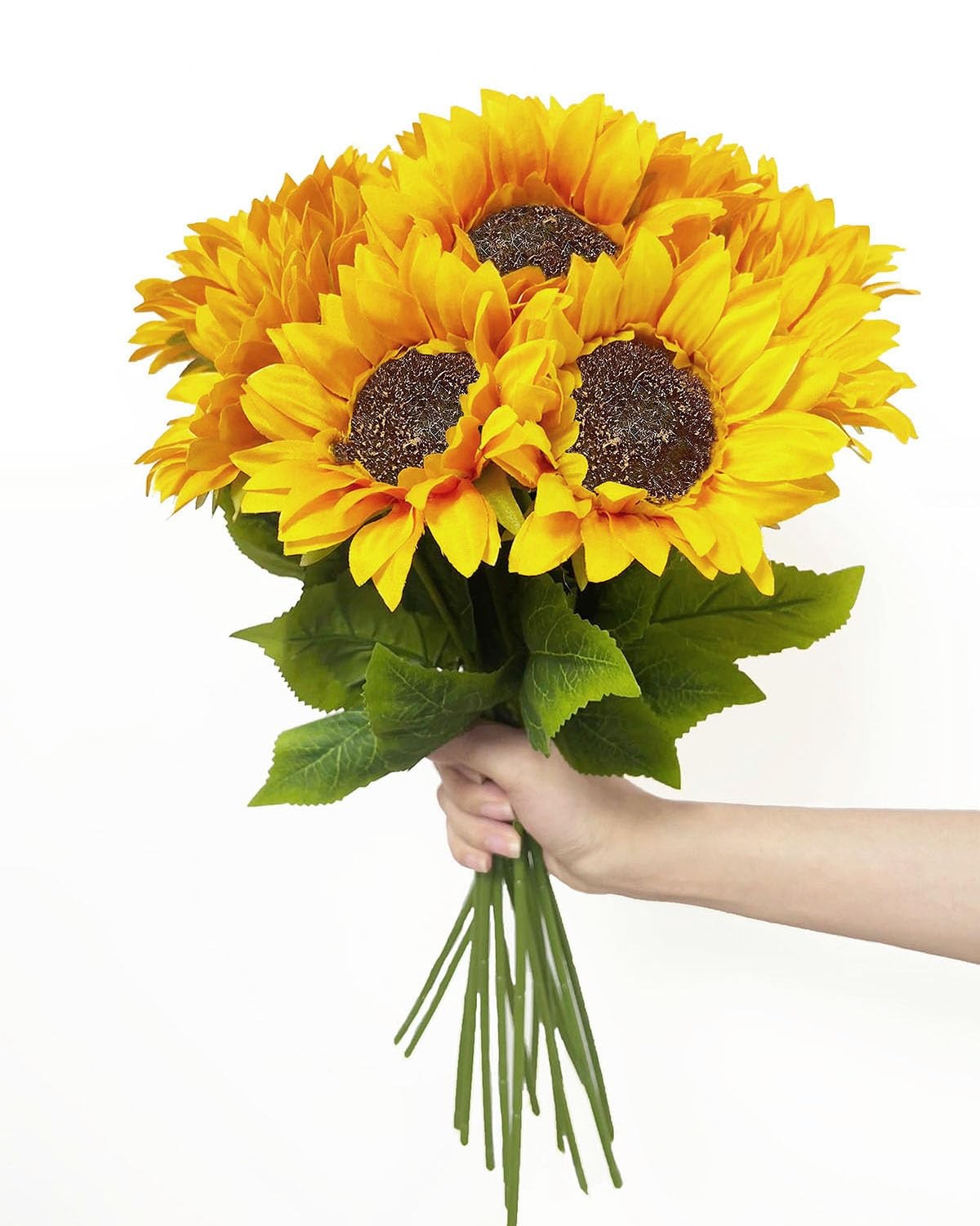10PCS Sunflowers Artificial Flowers, Fake Silk Sunflower with Long Stem, Arti…