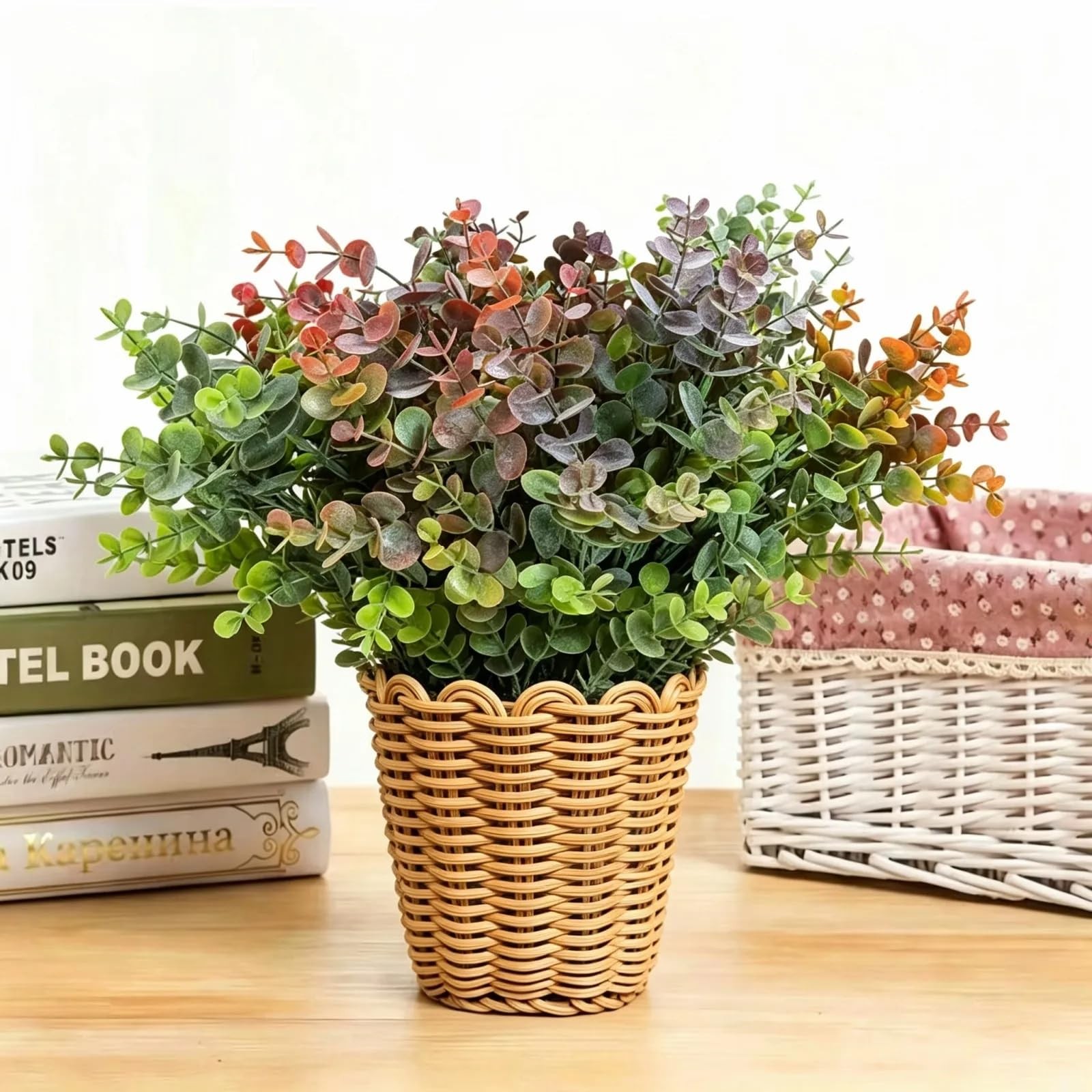 8 Bundles Multi Colored Artificial Eucalyptus Leaves, Plastic Plants, Outdoor…
