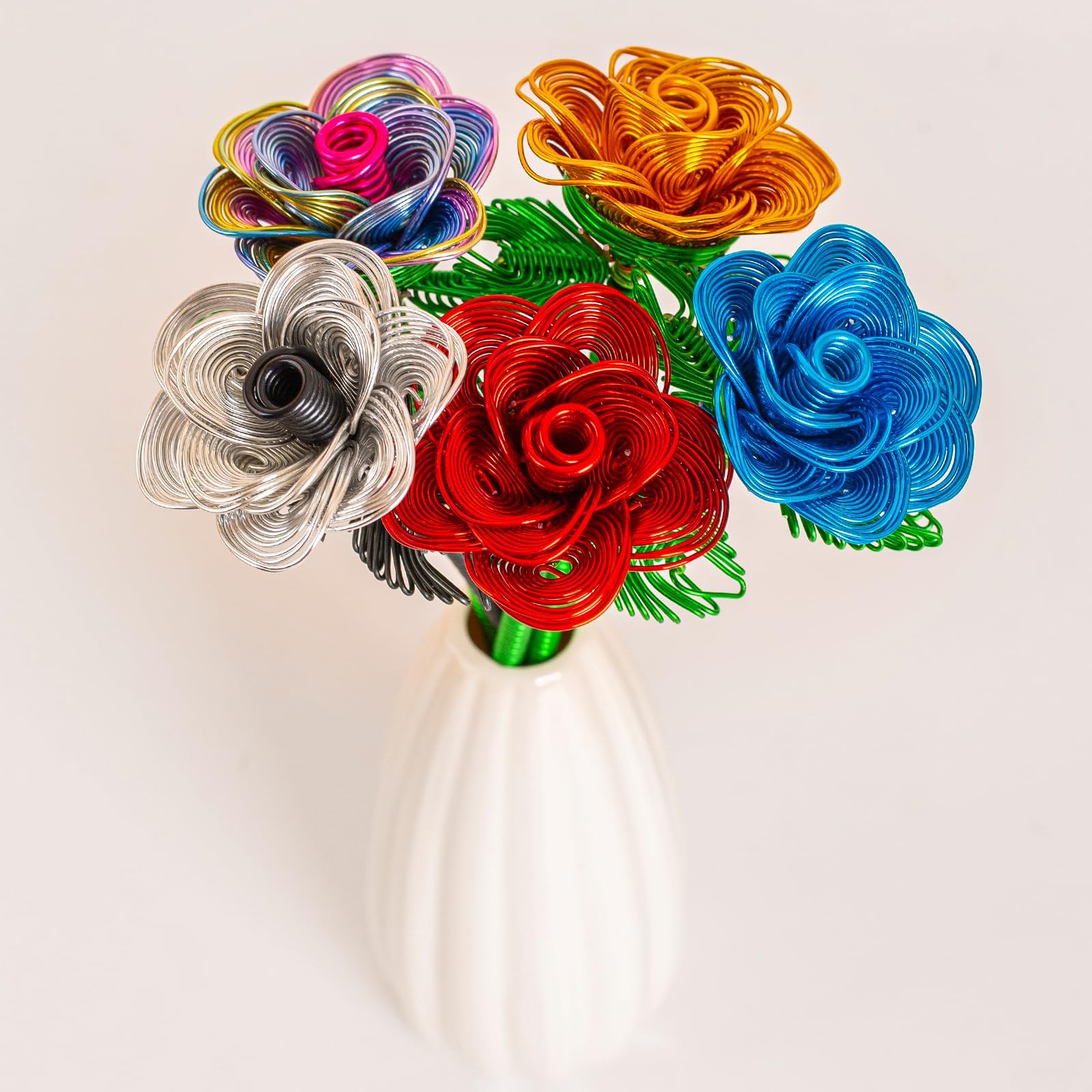 6 PCS Silver Black Metal Artificial Bouquet Roses Fake Flowers Table Decor