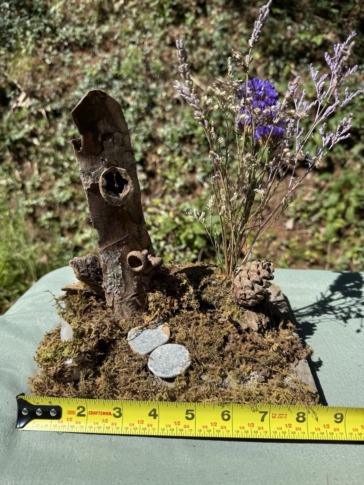 Fairy Door Forest Arrangement With Dried Flowers, Stepping Stones And Candle