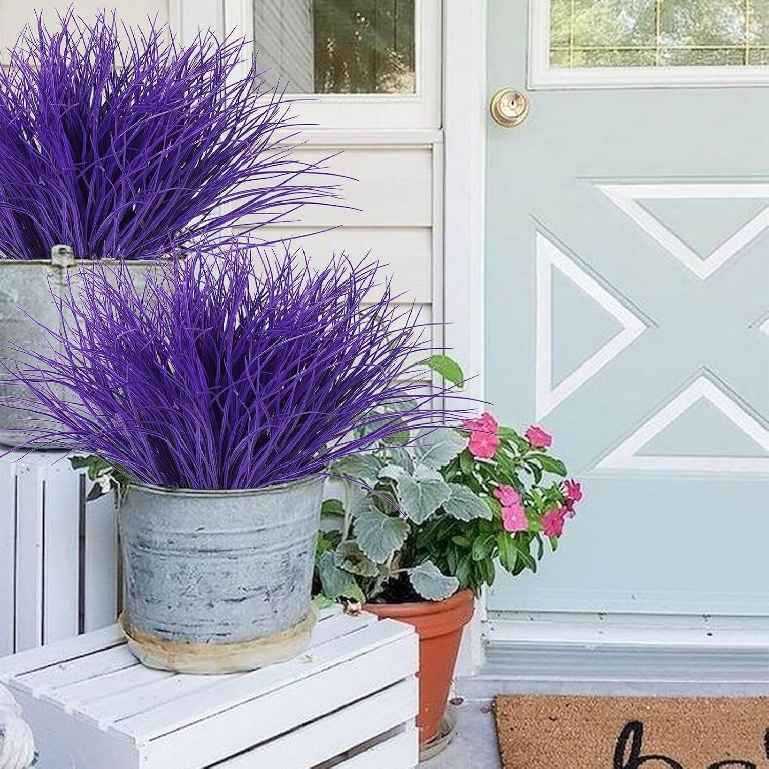 Vibrant 15.7″ Purple Faux Grass – Set of 12, Indoor & Outdoor Decorative Plants