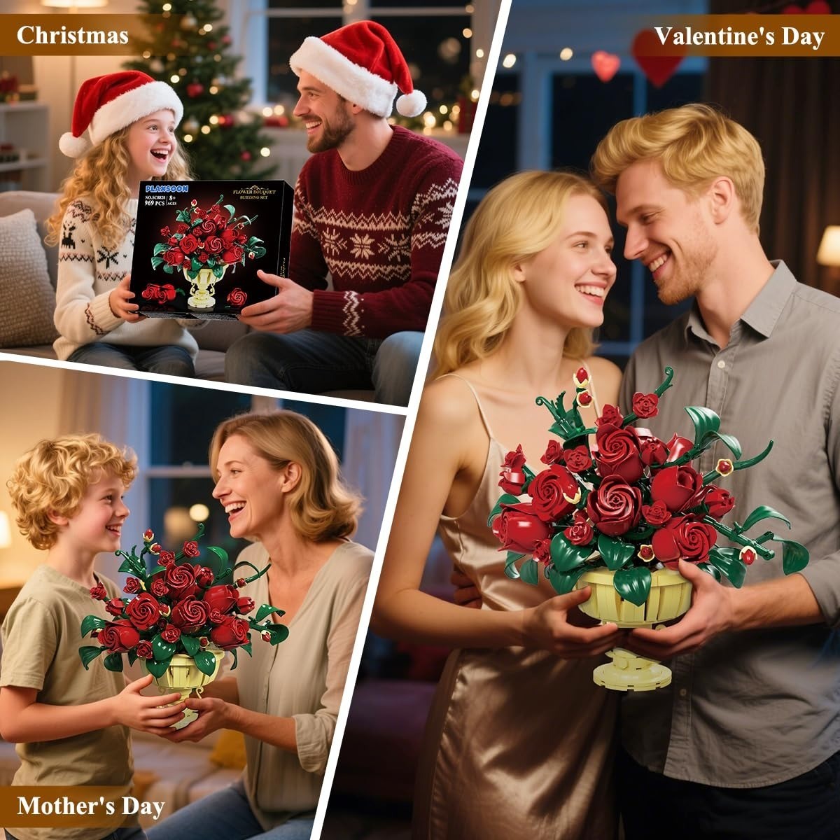 PLAXSOON Rose Flower Building Set for Adults | Bonsai Plant Kit