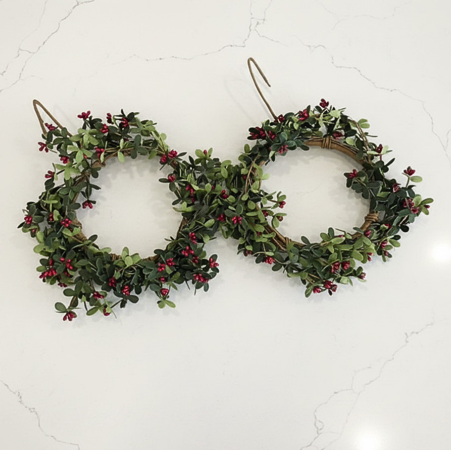 Set of 2 Red Berry Wreaths Red Pip Berries & Dark Green EVA Leaves 12″ Wide