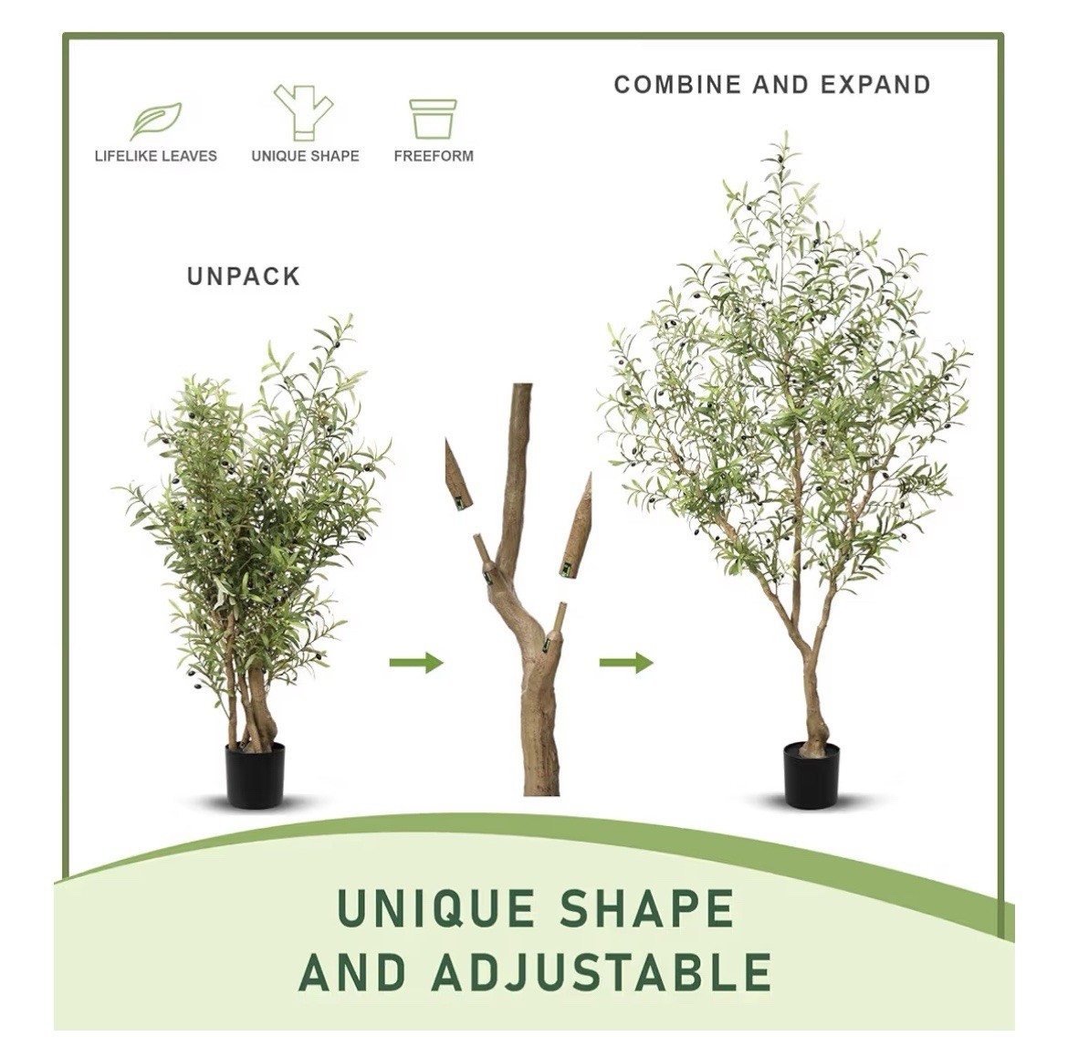 Olive Trees Artificial Indoor – Faux Olive Tree 7ft with Large Olive Branches