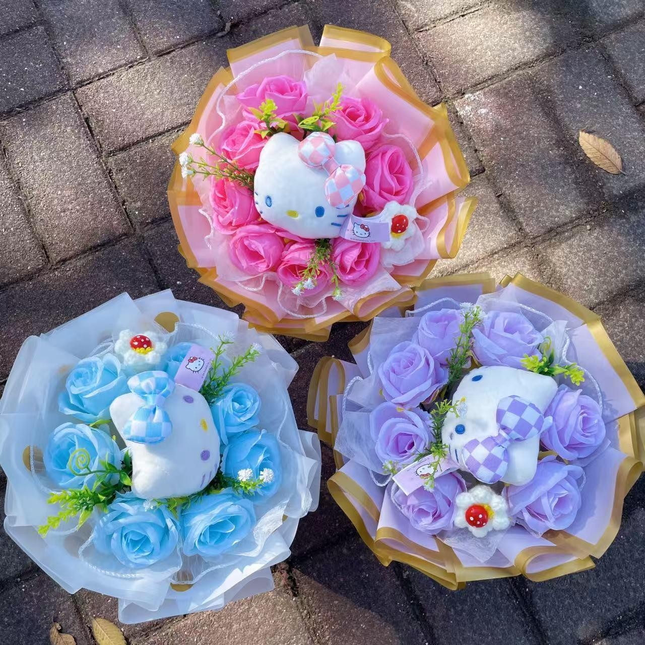 Cat Dolls with Artificial Flowers Creative Bouquet Christmas Valentine Birthday