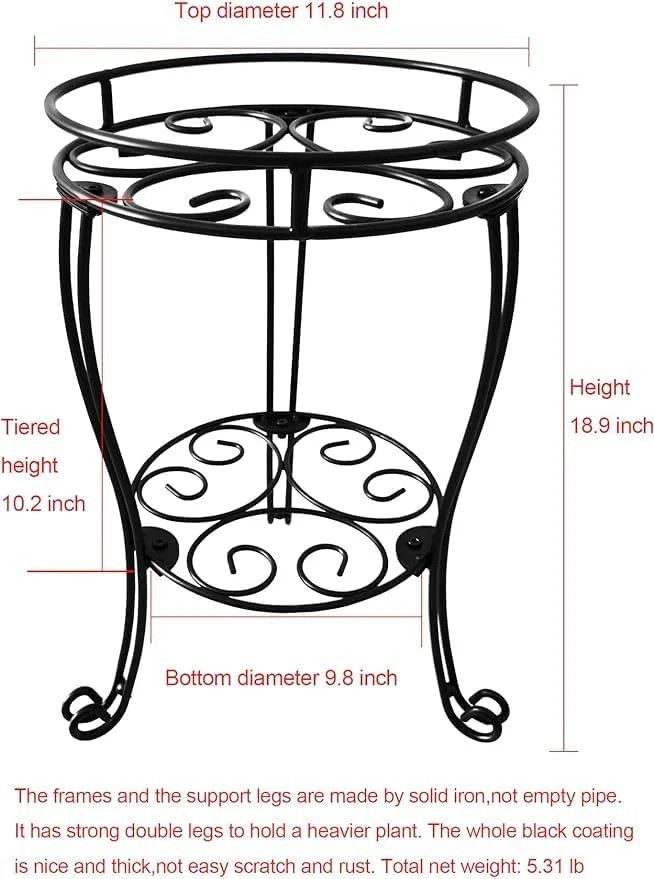 Heavy Duty Metal Plant Stand 11.8″ Indoor Outdoor Flower Pot Rack Black 18.9″