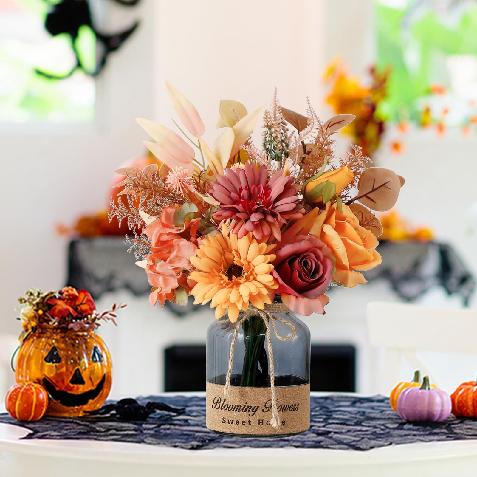 Fake Fall Flowers In Vase Artificial Centerpiece Table Decorations Arrangement