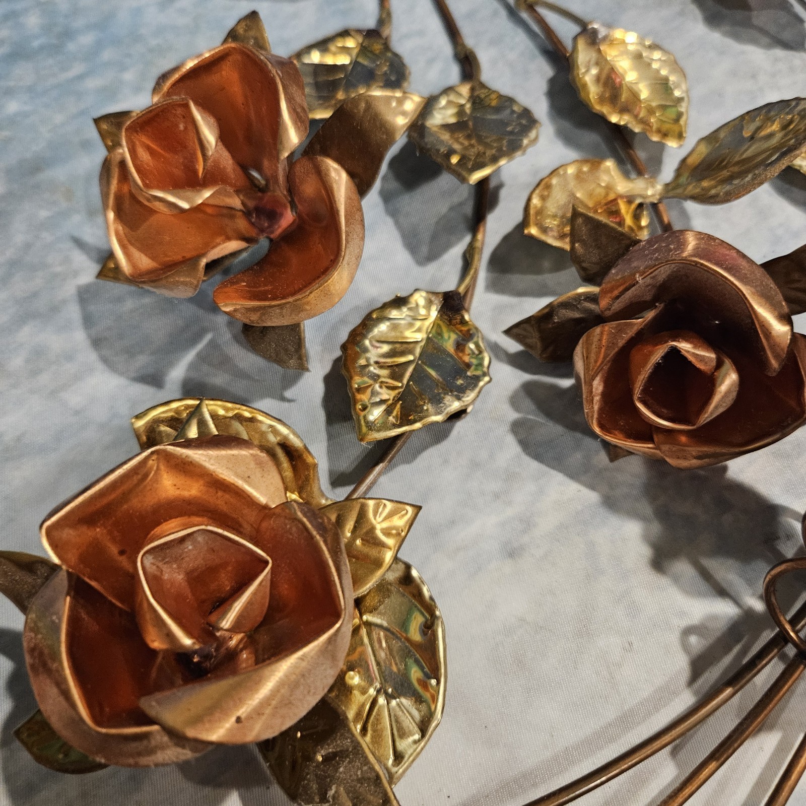 Vintage Metal Rose Wall Decor Gold Copper Butterflies Floral Hanging 20″