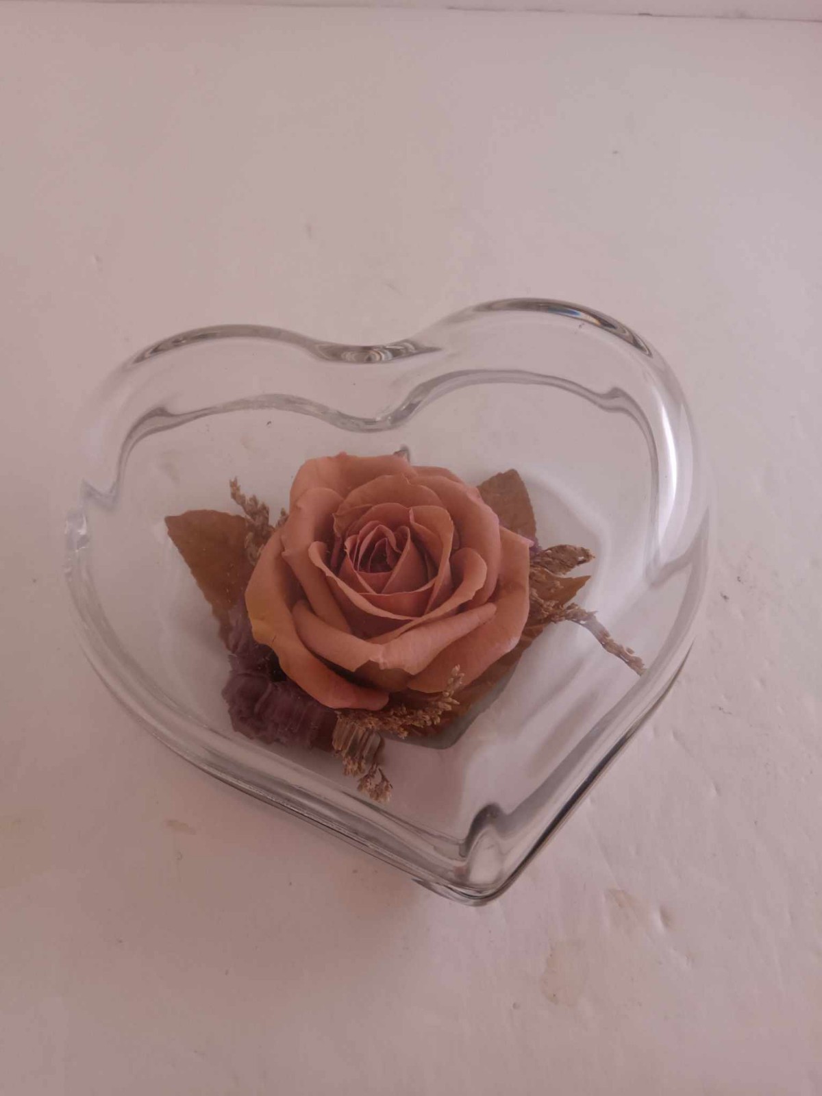 Vintage Natural Expressions Freeze Dried Rose in Glass Heart