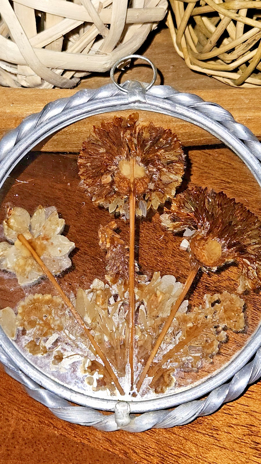 Vintage Lasting Impressions Real Dried Pressed Flowers In Glass Pewter Frame