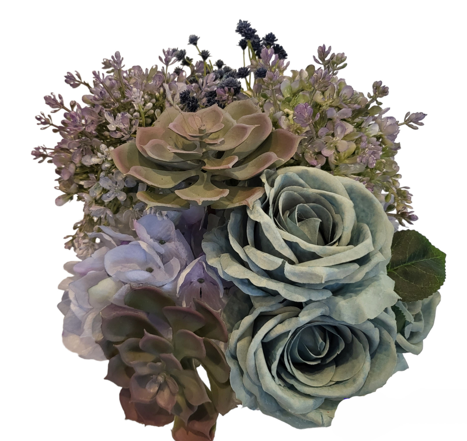 A real touch Faux Flower Arrangement in a geometric silver Glass Vase