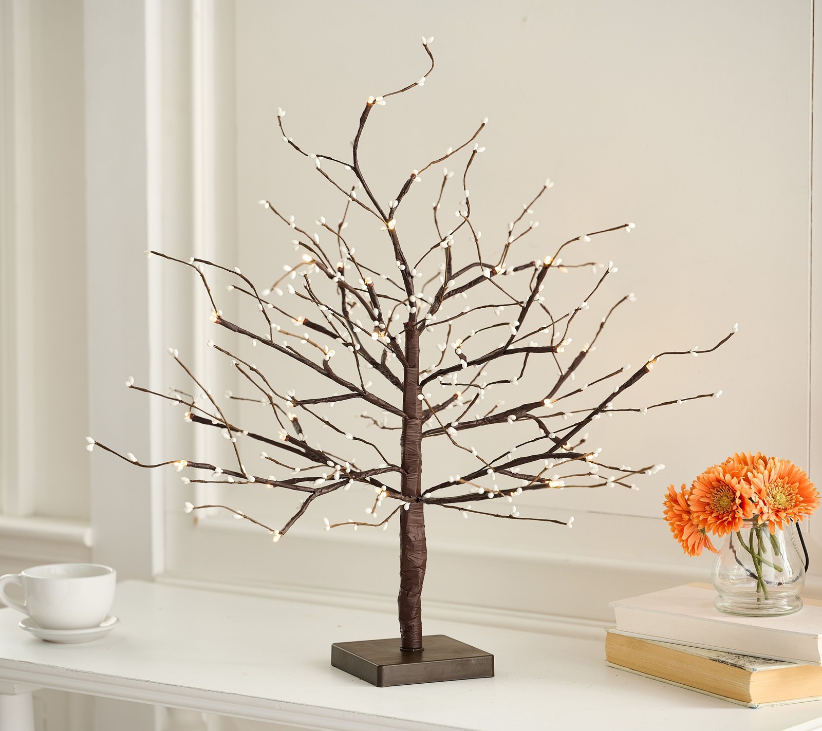 24″ Illuminated Autumnal Pip Berry Tree by Valerie in Ivory