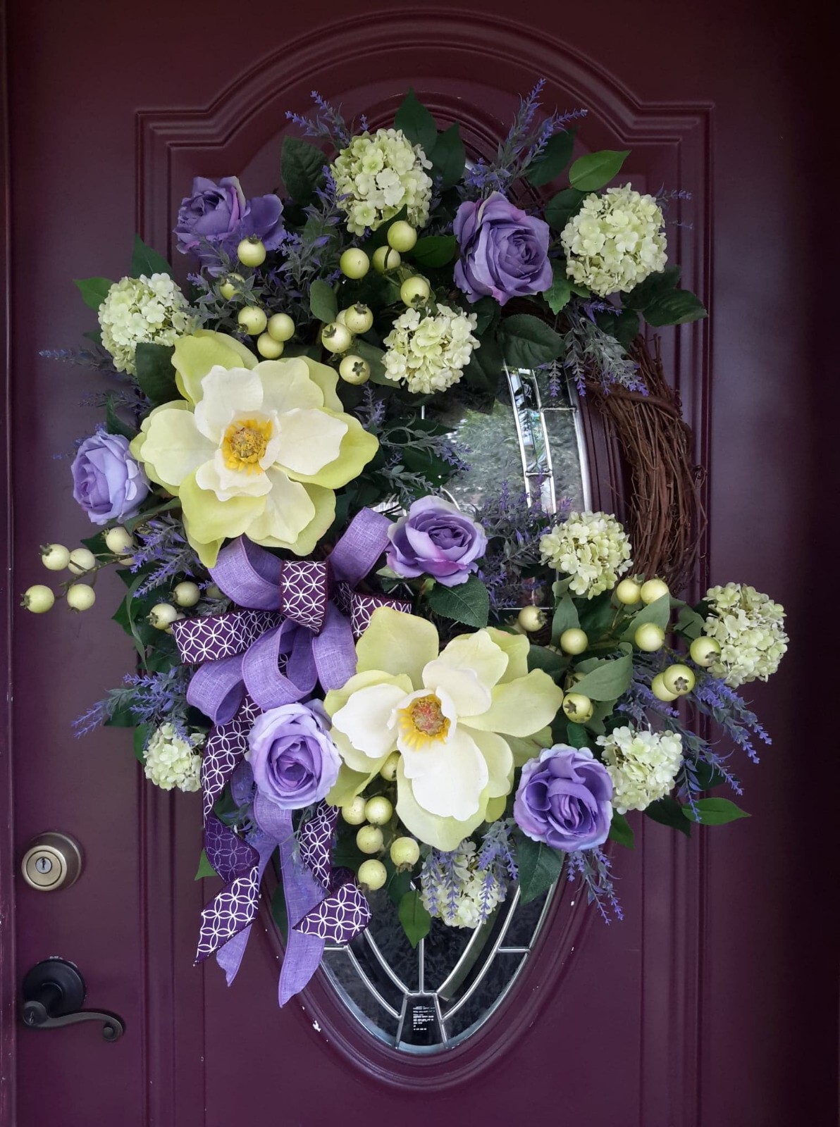 Summer Flower Door Wreath Magnolia Traditional Southern Style Decor Purple Rose