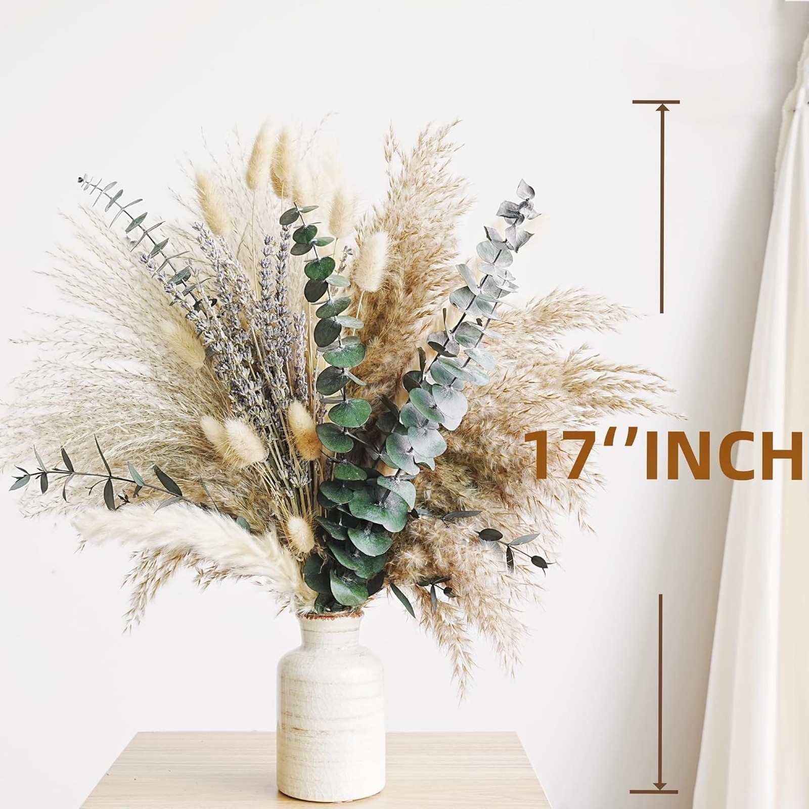Green Pampas Grass Boho Bouquet Dried Flowers Lavender Eucalyptus Rustic Home