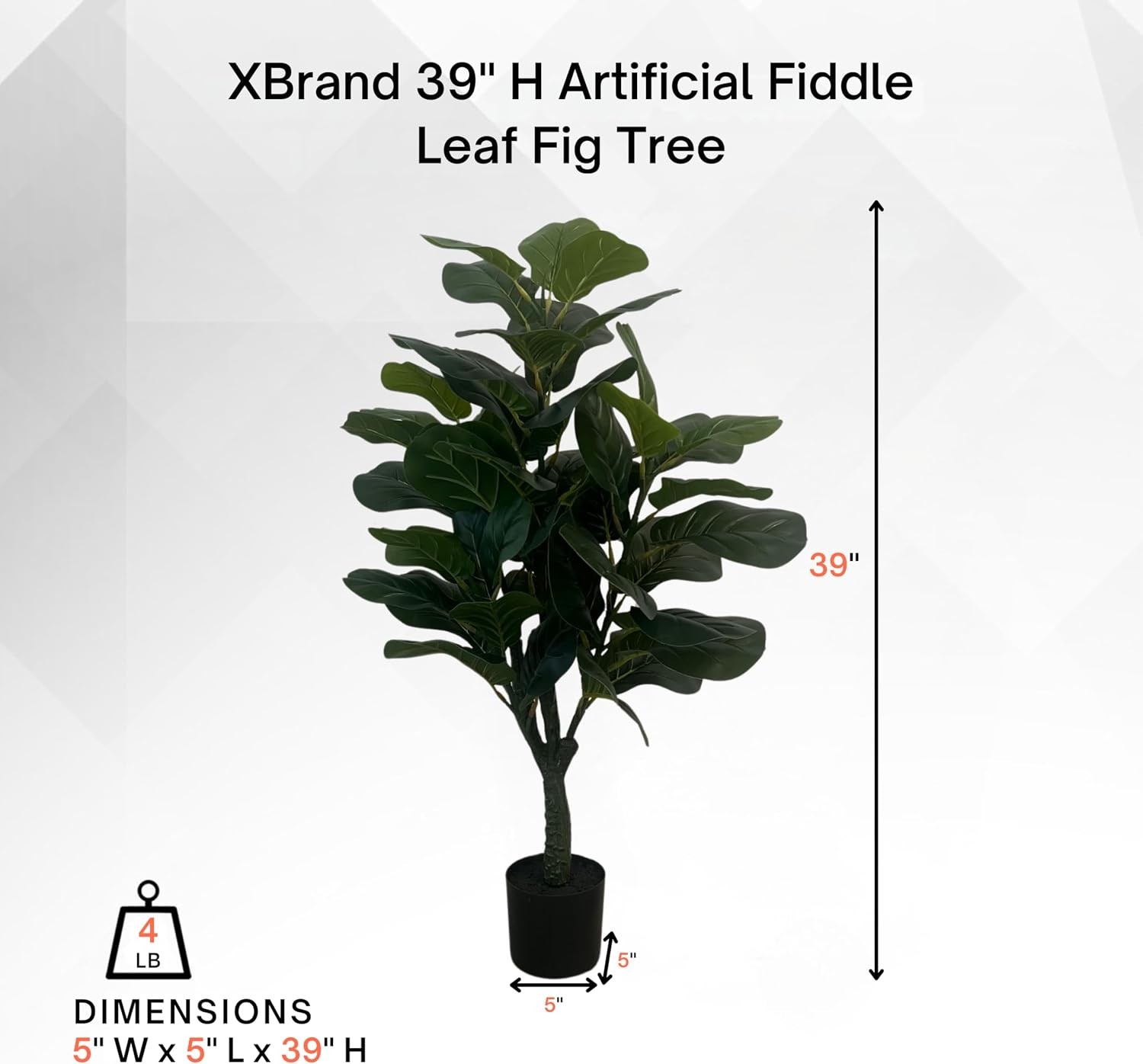 39.4-Inches Artificial Fiddle Leaf Fig Tree in Pot for Indoor Outdoor Home