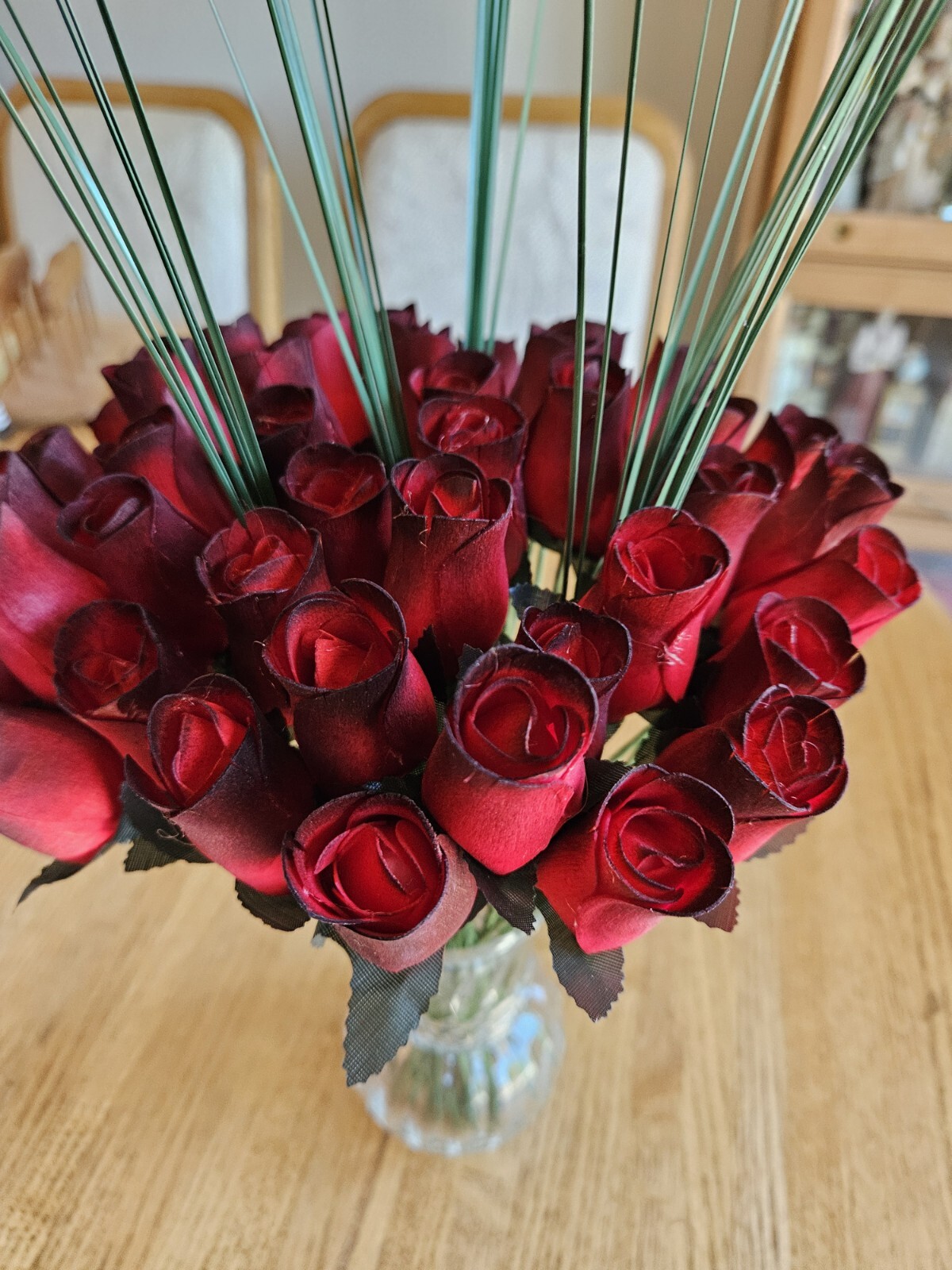 1 DOZEN – RED/BLACK – WOODEN ROSE BUDS 5 X 8 ARTIFICIAL FLOWERS – FREE SHIPPING